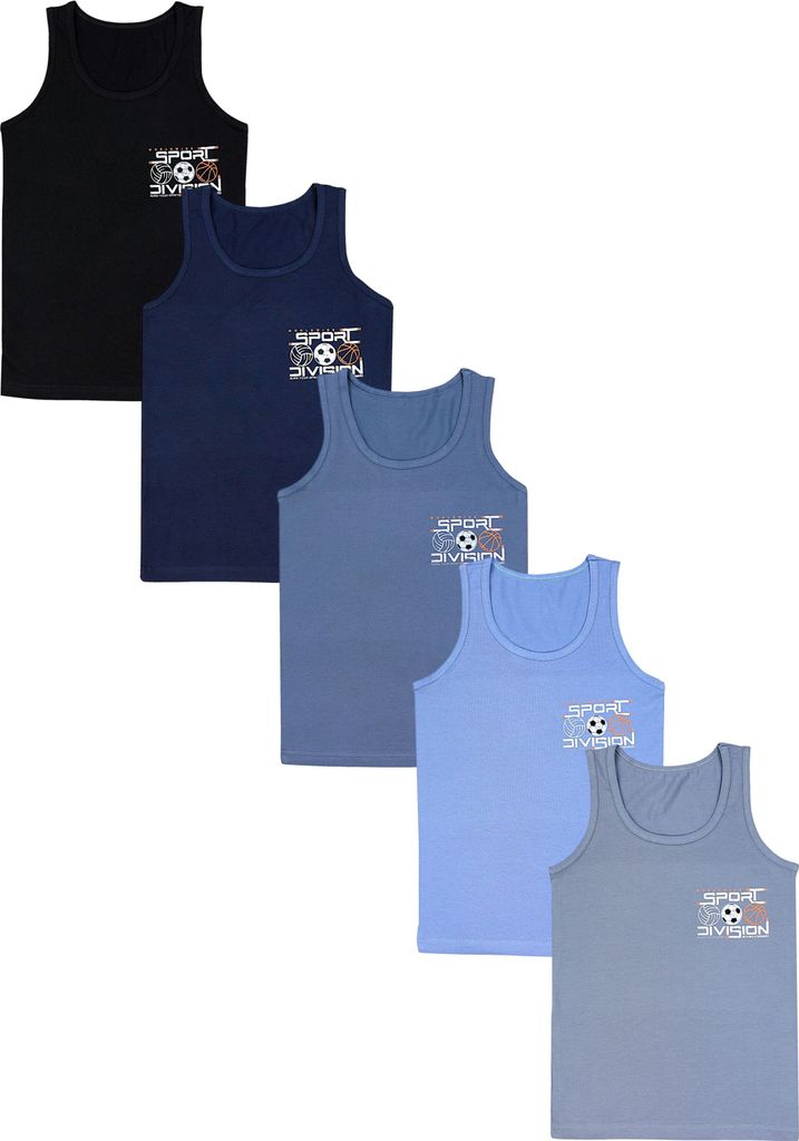 TupTam Kinder Jungen Unterhemd Ärmellos Tanktop 5er Pack , Farbe: Sport Schwarz Grau Blau, Größe: 128-134
