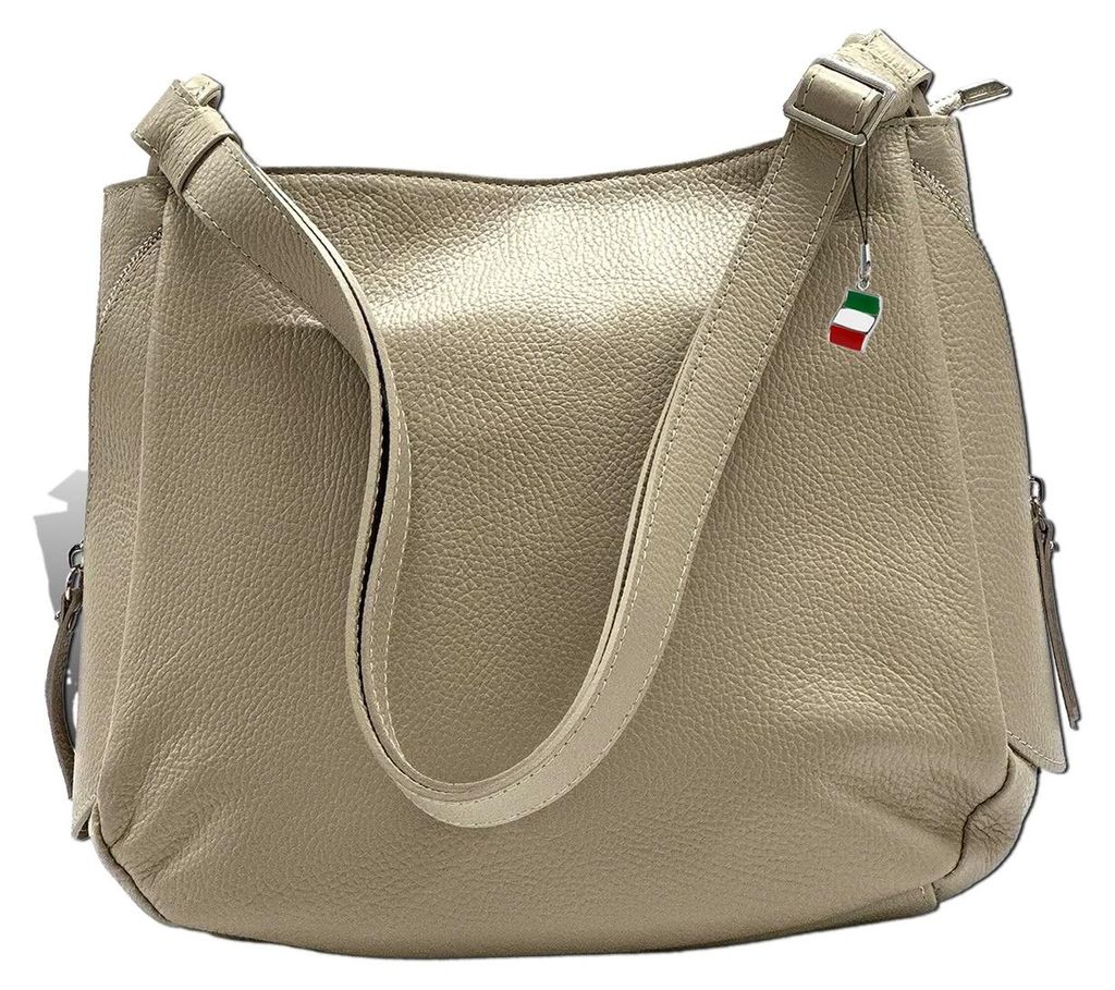 Florence Leder Tasche Damen Umhängetasche helltaupe beige 35x13x28cm inklusive Italien Flagge D2OTF182I2