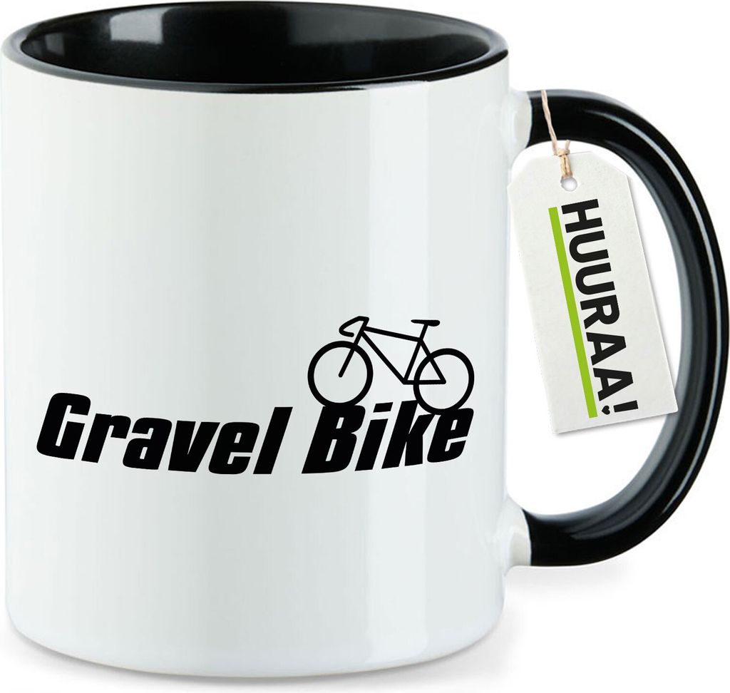 Huuraa Kaffeetasse Gravel Bike Fahrrad 330ml Schwarz Keramik Kaffeebecher Geschenkidee