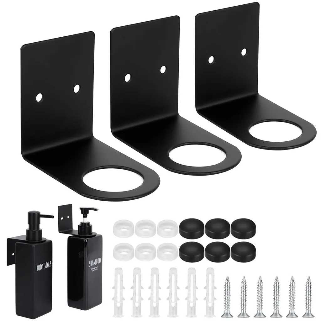 Lot de 3 supports distributeurs de savon muraux en inox noir mat