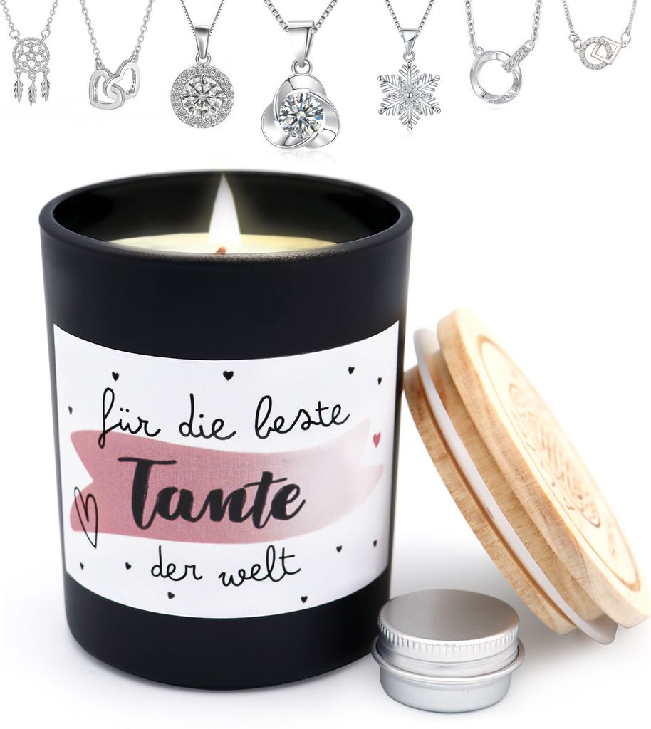 Schmuckkerze "Tante", Geschenk für Frauen, Duftkerzen im Glas mit Schmuck, K001