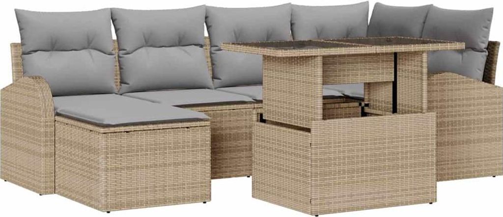 vidaXL Garten-Sofa-Set mit Speicher 7 pcs Beige Poly Rattan