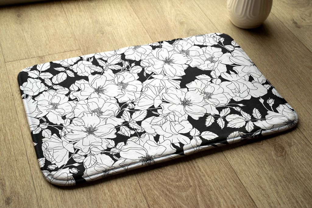 Badteppich Saugfähige - Badezimmer Teppich - Rutschfester Badvorleger Badematte - 90x60 cm - Blumen Rosen