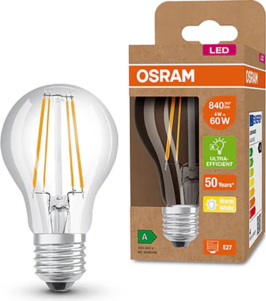 Osram LED Filament A60 Birne 4W = 60W E27 klar 840lm Produktbild 