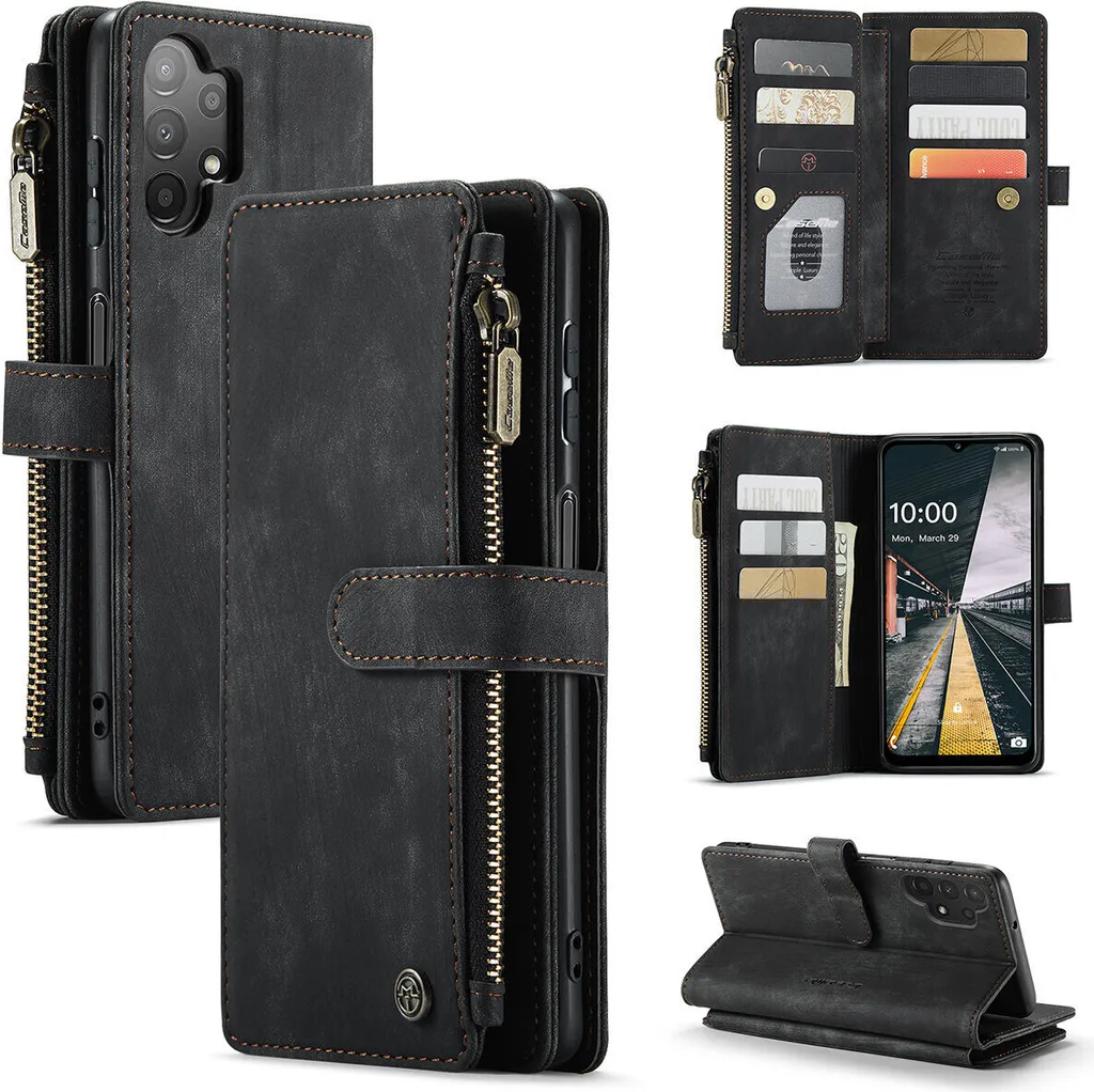 Custodia Flip Galaxy A13 4G Nero: Pelle Sintetica e Chiusura Zip