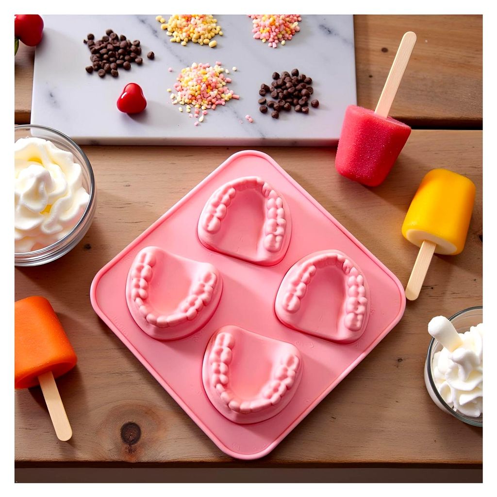 Eiswürfelform mit 4 Löchern in Zahnform aus Silikon, Geschenkidee für Zahnärzte und Senioren, spezielle Werkzeuge und Gadgets