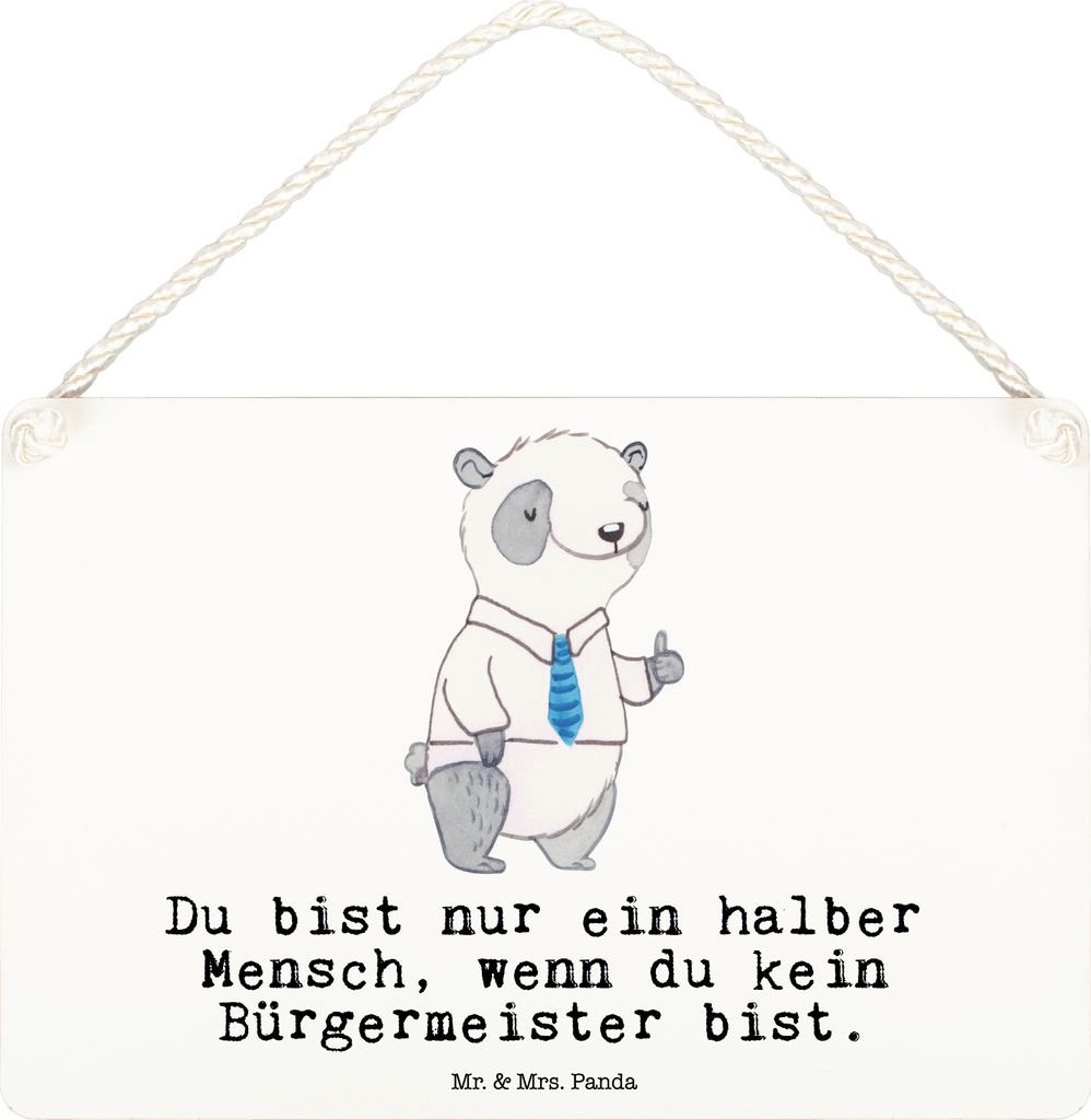 Mr. & Mrs. Panda Schild Bürgermeister Herz DIN A6 - Weiß - Geschenk, kleine aufmerksamkeit, Rathaus, Deko, Bürgermeisterwahl, Holzschild, Spruch...