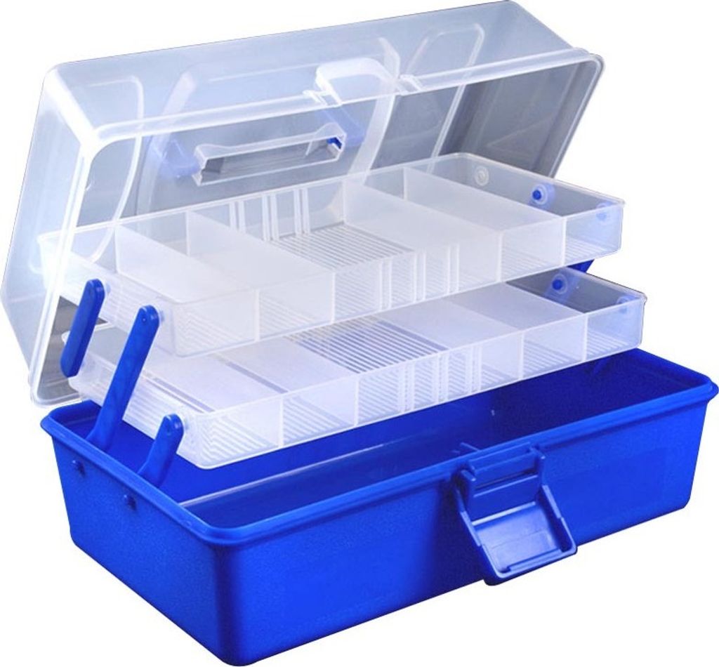 Angelbox Mit 2 Fächern Und Tragegriff, 29cm Dreilagige Mehrzweck-Aufbewahrungsbox, Zusammenklappbarer Werkzeugkasten, Outdoor-Angelgeräte-Organiz...