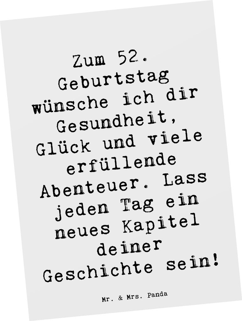 Mr. & Mrs. Panda Grußkarte Spruch 52. Geburtstag - Weiß - Geschenk, Postkarten, Glück, Ansichtskarten, Motivation, 52 Jahre, Alter, Ansichtskart...