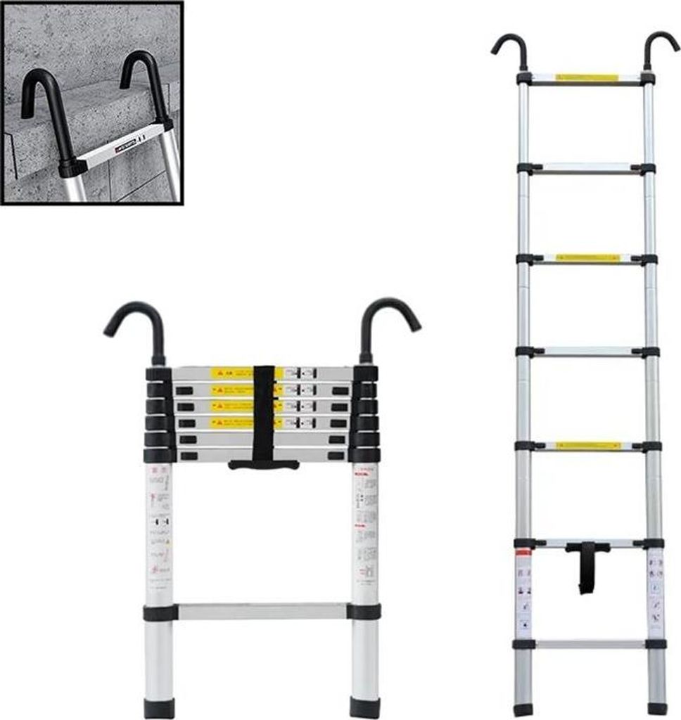 Teleskopický žebřík s hákem - 2 m, hliník Obrázek produktu 