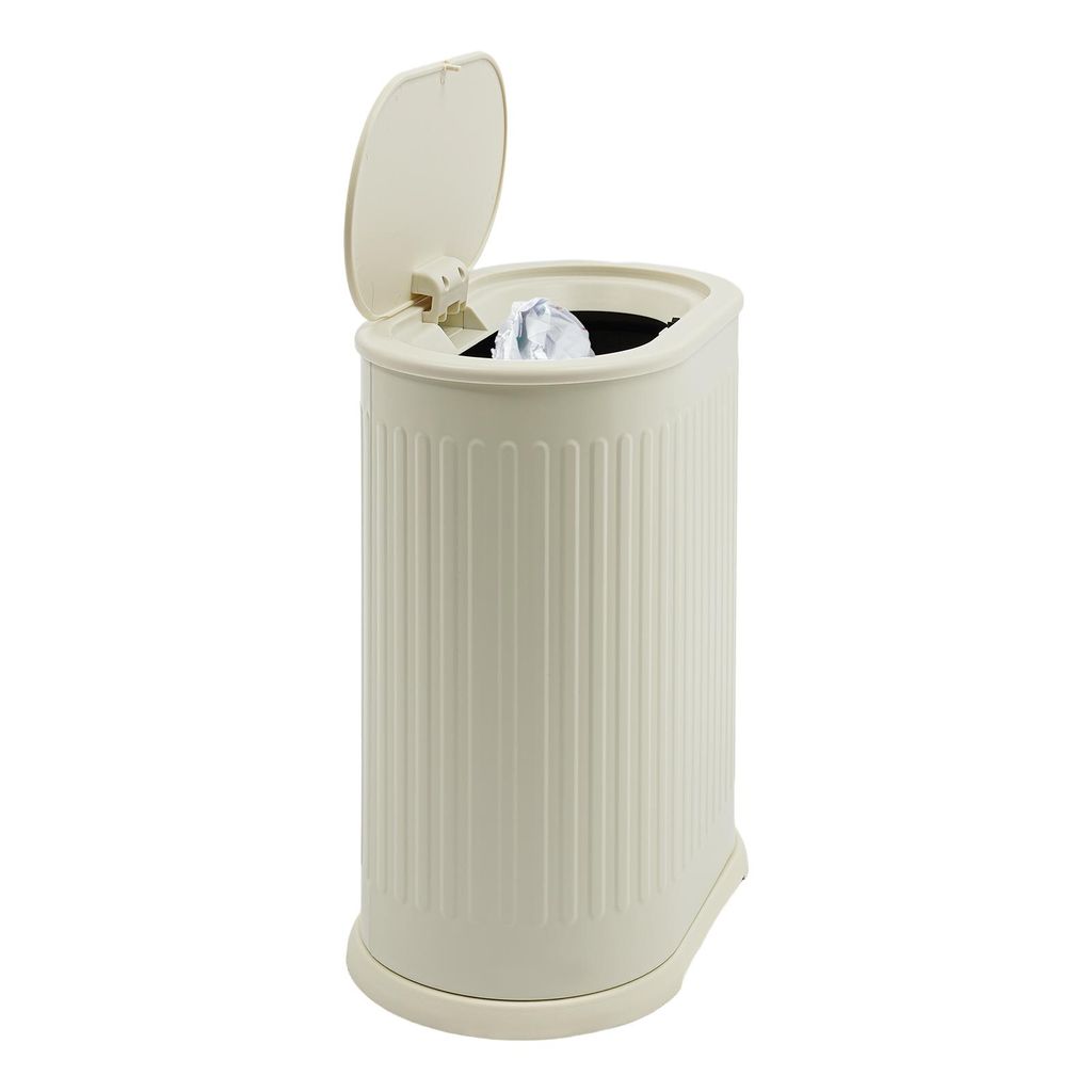 Mülleimer 6-Liter-Schmaler Abfallbehälter mit Deckel&Innenbehälter für Homeoffice 26,2*16,3*31,3cm Milchweiß