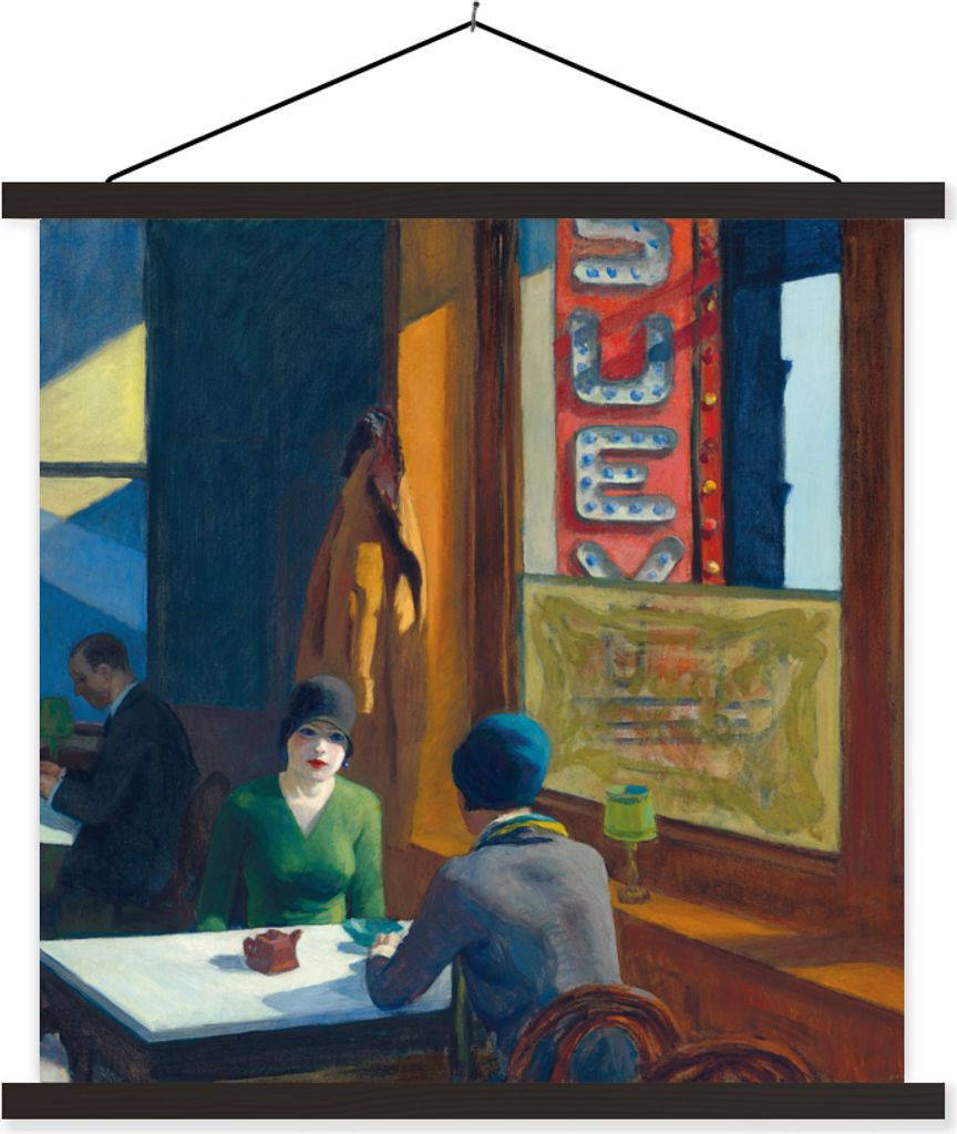 MuchoWow Textilposter Chop Suey - Edward Hopper 120x120 cm mit schwarzem Rahmen - Aufhängungsset