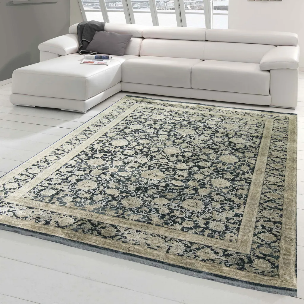 Tapis moderne salon design floral oriental beige noir - 120x170 cm
