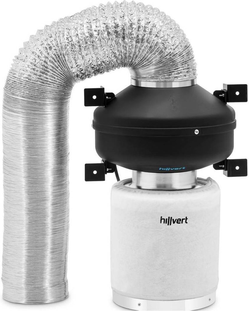A ventilation system with a flexible hose and filter.