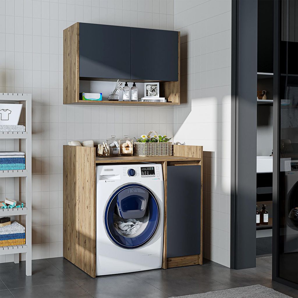Roomart Waschmaschinen-Überbauschrank 100 cm breit, Anthrazit-Eiche