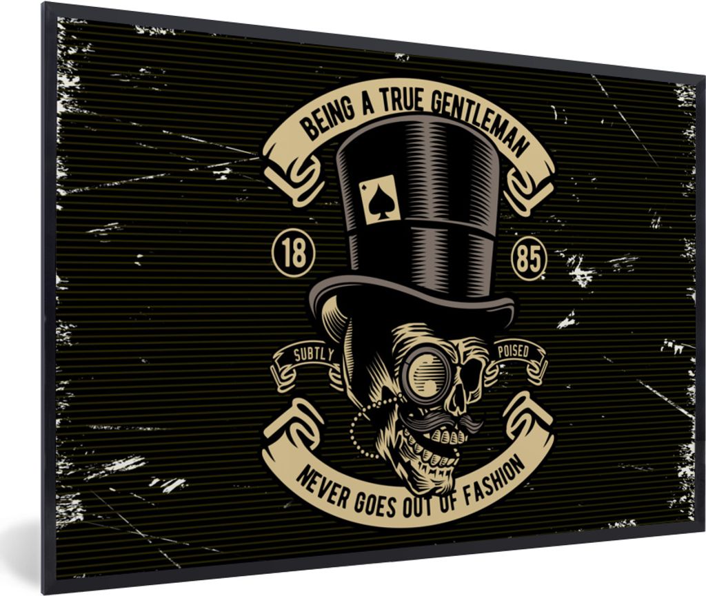 MuchoWow MuchoWow Gerahmtes Poster Totenkopfmütze - Hut - Vintage 60x40 cm - Poster mit zchwarzem Bilderrahmen - Printing - Wanddeko Schlafzimmer