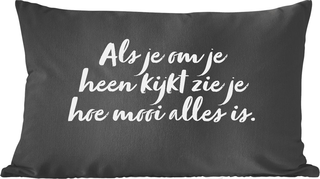 MuchoWow Zierkissen Sofakissen Wohnzimmer Dekokissen 60x40 cm Text - Wenn man sich umschaut, sieht man, wie schön alles ist - Zitate - Kopfkisse...