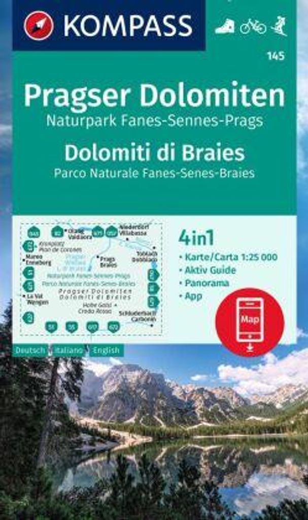 KOMPASS Turistická mapa 145 Braies Dolomity, Prírodný park Obrázok produktu 