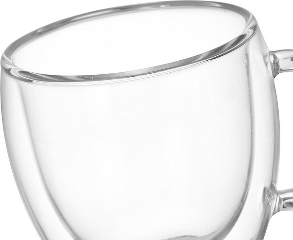 Doppelwandiger Isolierbecher, 350ml Borosilikatglas mit Henkel, für Kaffee, Tee, Milch, spülmaschinenfest, 2er-Pack