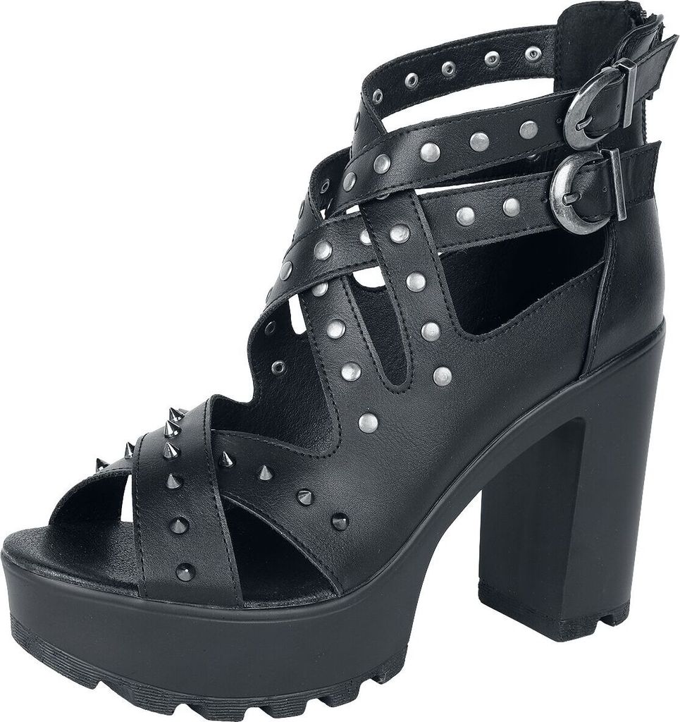 Black Premium by EMP Damen schwarze High Heels mit Riemen und Nieten EU40