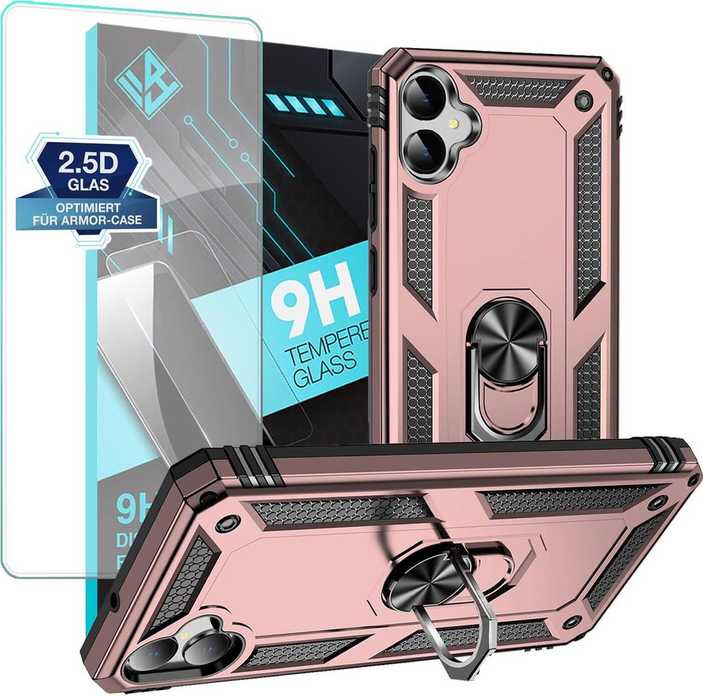 Armor Outdoor Handyhülle für Samsung Galaxy A05 Handy Panzer Case Schutzhülle mit 9H Displayglas Displayschutz Farbe: Rosegold