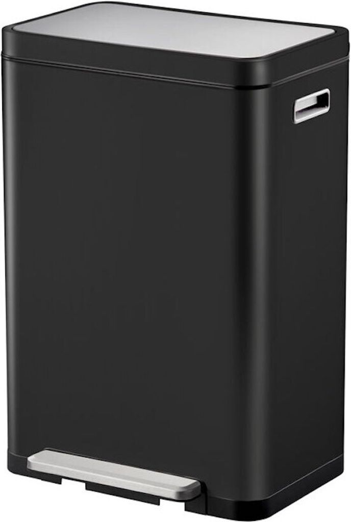 Stilvoller rechteckiger Treteimer mit extra breitem Pedal & gedämpften Stay-Open-Deckel | 20+20 Liter, HxBxT 65,2x43,3x33,4cm | Schwarz, Deckel Ed...