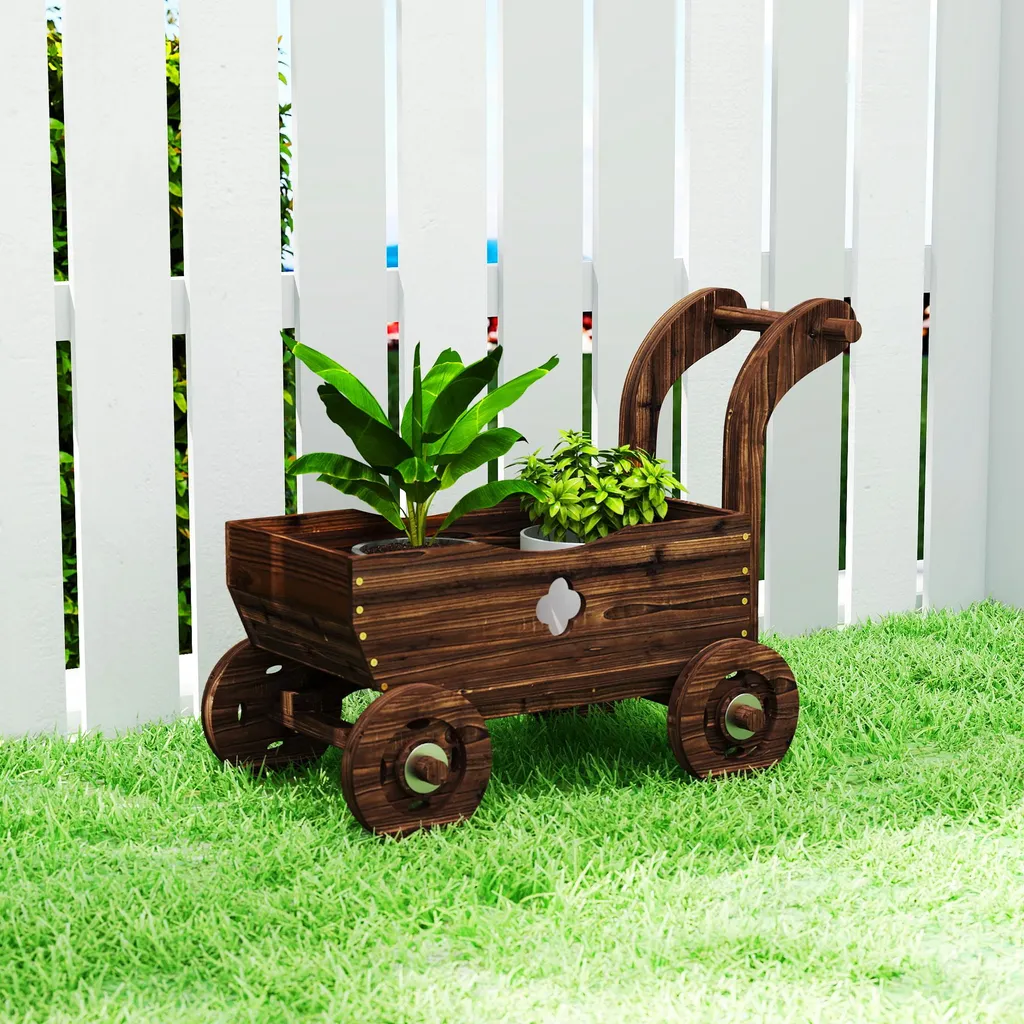Brouette décorative en bois robuste 45 kg avec ergonomie et 4 roues - 2