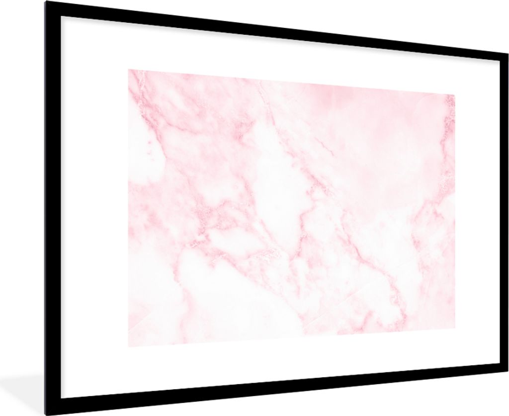 MuchoWow MuchoWow Gerahmtes Poster Marmor - Weiß - Rosa - Chic - Marmoroptik 90x60 cm - Poster mit zchwarzem Bilderrahmen - Wanddekoration - F...