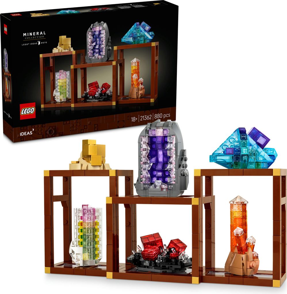 LEGO Ideas Mineraliensammlung - Bastelset mit Kristallelementen mit Amethyst, Fluorit & Tangerine-Quarz, plus 3 Ständer - DIY Set - Deko zum Bauen...