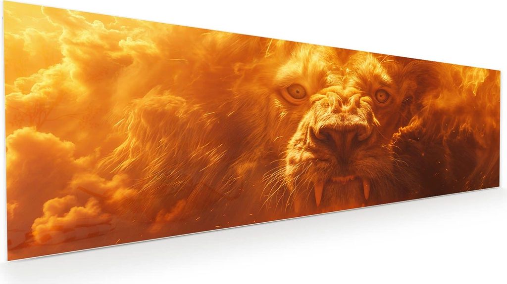 Glasbild 120x40cm in XXL für Wohnzimmer, Schlafzimmer Motiv Abenteuerlich Löwe