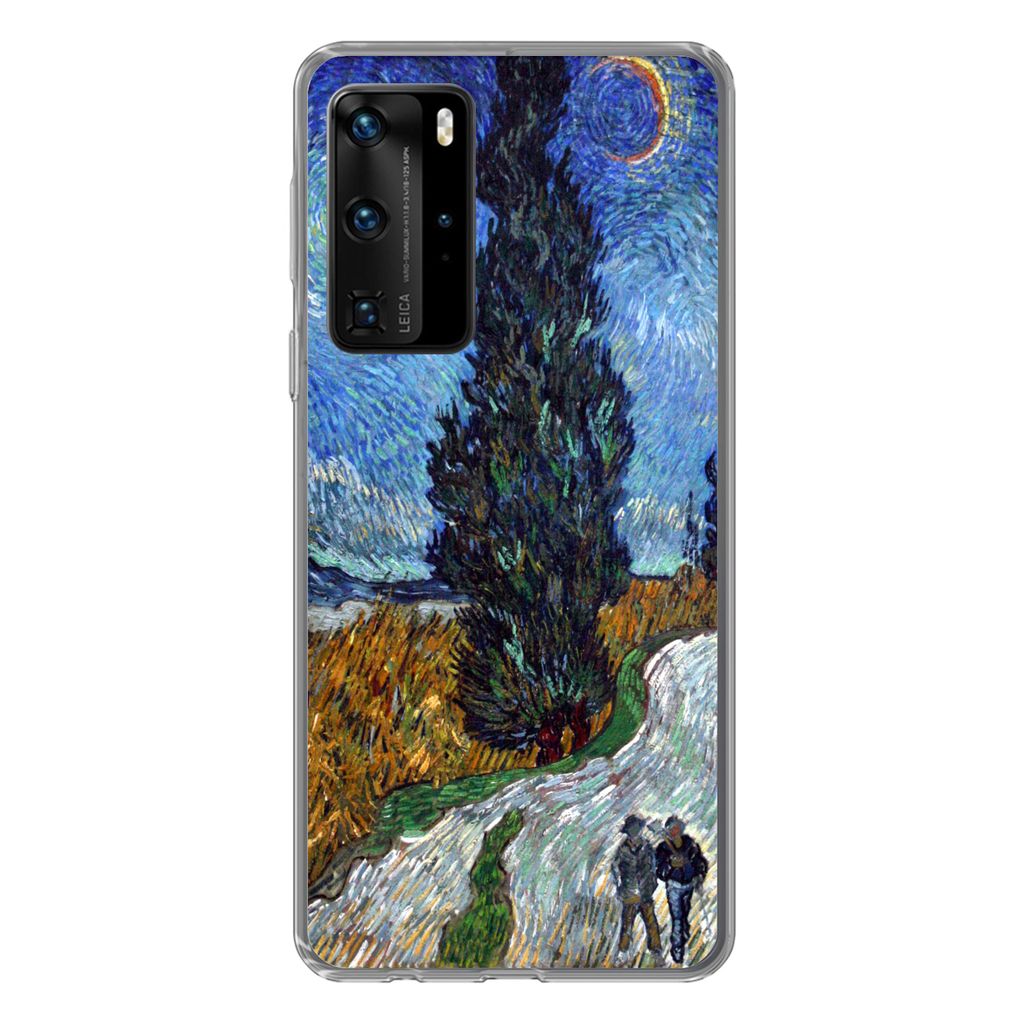 MuchoWow Handyhülle Schutzhülle Hülle für Huawei P40 Pro Straße mit Zypresse und Stern - Vincent van Gogh Silikon Softcase Handy Hülle - Sc...