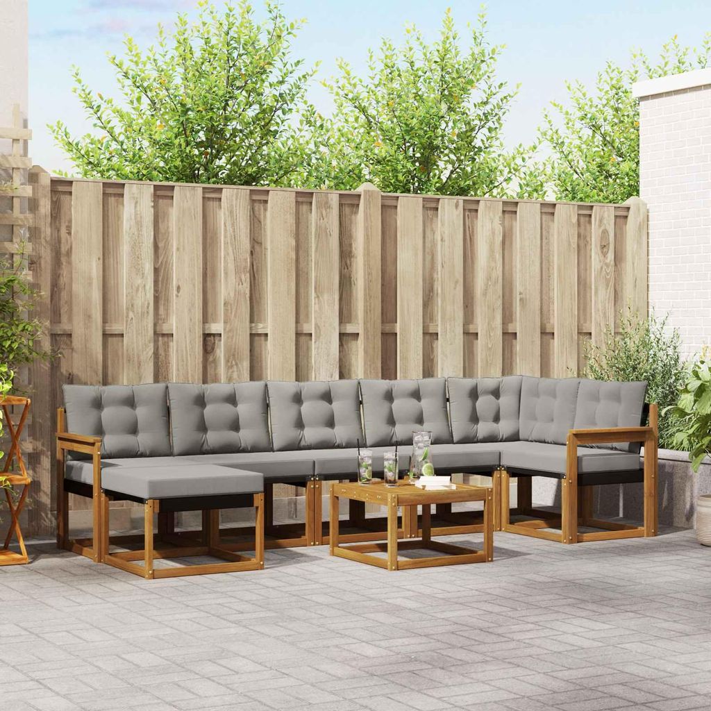 (Robust Möbel)Outdoor-Sofagarnitur - CLORIS - Balkonmöbe/Sitzgruppe - mit Kissen 8 pcs - Moderne Design - Natürlich und Hellgrau - Gartensof...