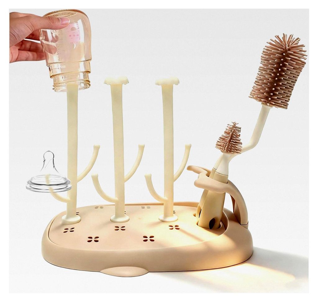 Babyflaschen Trockenständer mit Flaschenbürste, platzsparender Abtropfständer für Babyflaschen und Sauger, abnehmbarer Flaschentrockner für hy...
