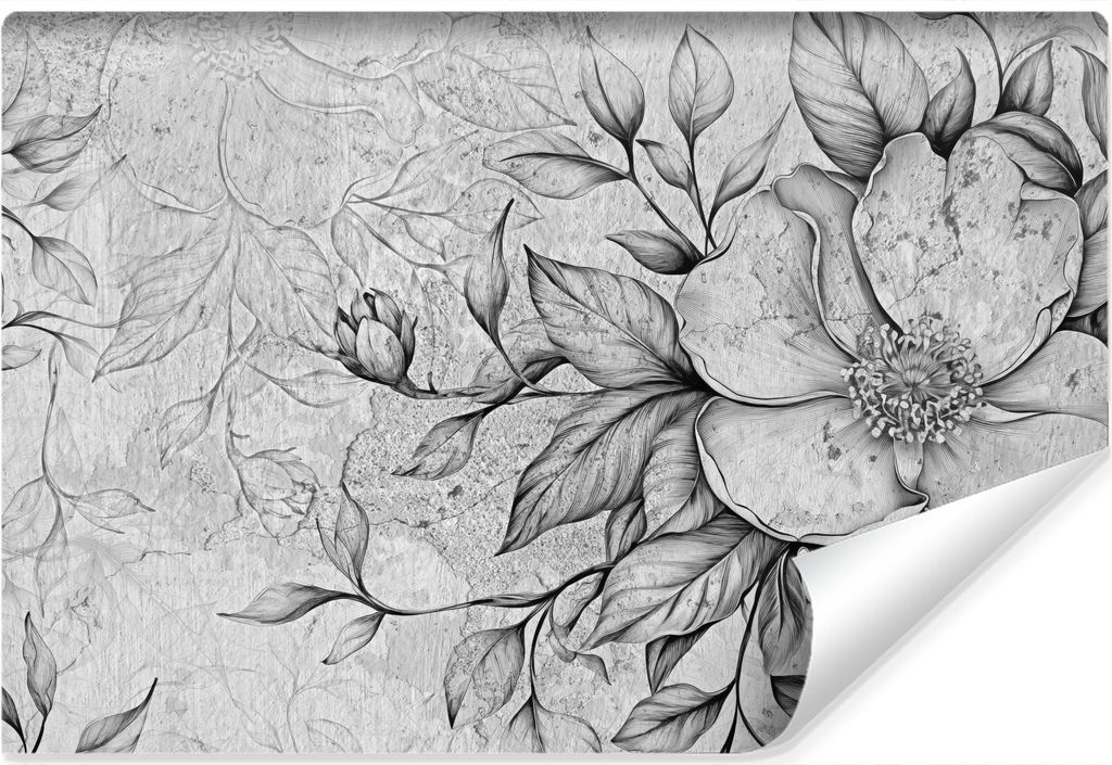 Muralo Selbstklebende Fototapete BLUMEN Blätter Pflanzen Beton Vintage 254 cm x 184 cm