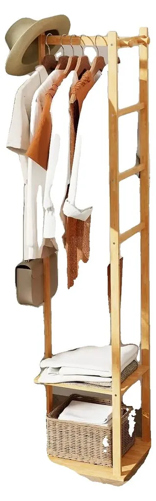 Porte-manteau compact en bambou : solution gain de place entrée étroite
