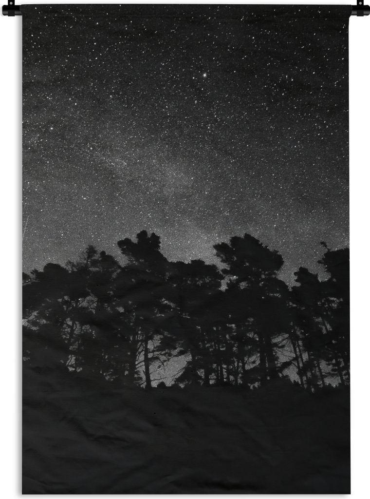 MuchoWow Wandteppich Wandbehang Sternenhimmel - Wald - Himmel - Schwarz - Bäume 90x135 cm Tapisserie Dekoration Wandtuch - Baumwolle - Wandskulptur