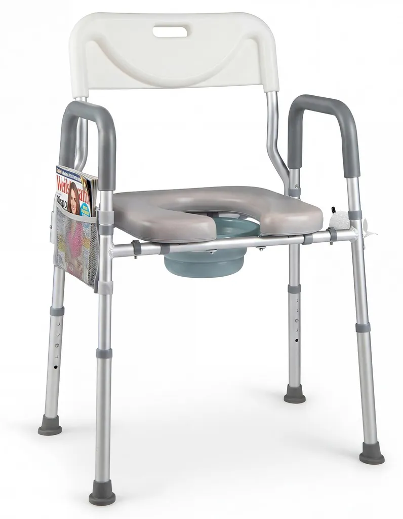 Chaise percée médicale pour douche et WC avec assise rembourrée confortable
