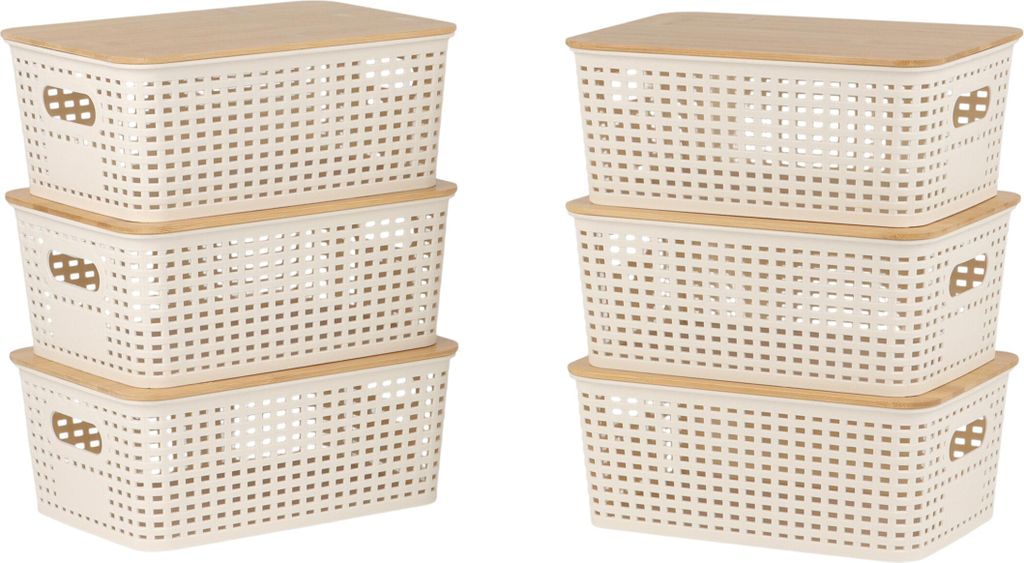 relaxdays Aufbewahrungsbox mit Bambusdeckel im Set
