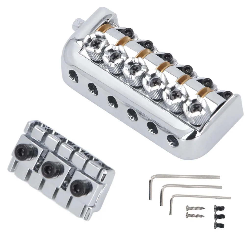 Chevalet de guitare headless 6 cordes acier argent, stop désaccordage