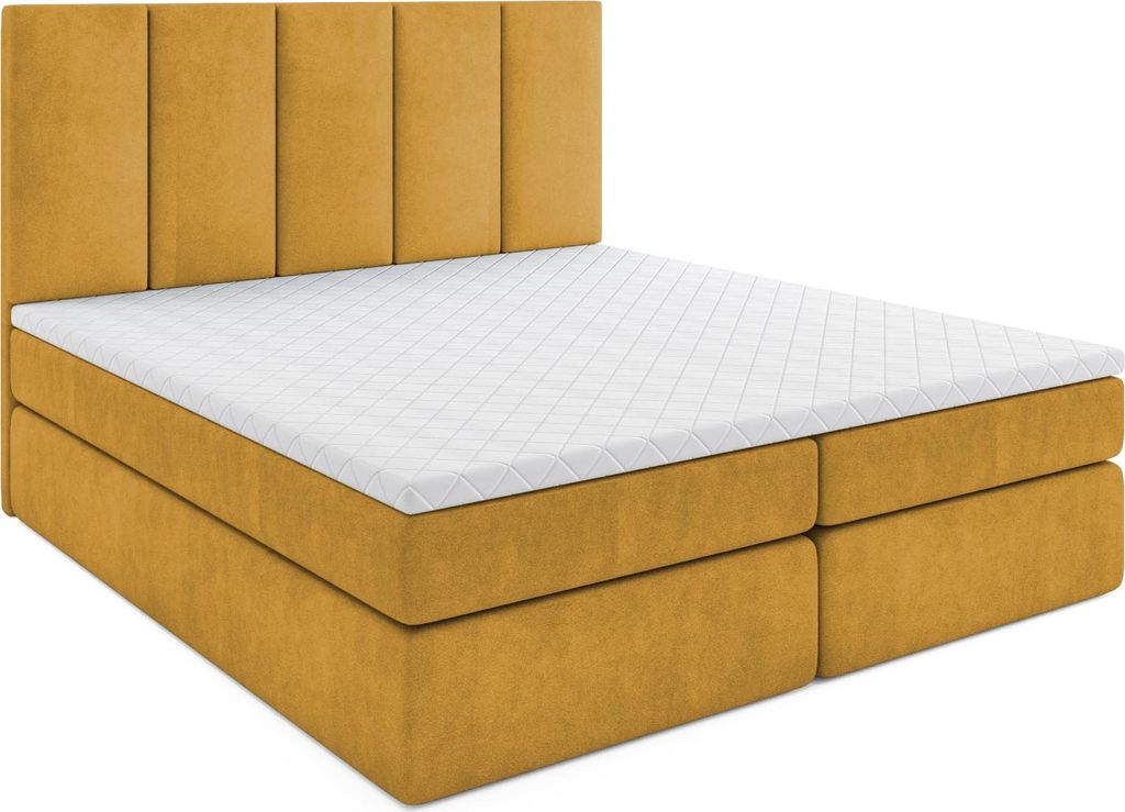 MR GROUP Boxspringbett mit Bettkasten LATINA 120 x 200 cm, H3, Samtstoff, Polsterbett mit Matratze und Topper Doppelbett Bett für Schlafzimmer, gelb