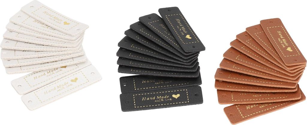 30 Stcs Handgefertigte Etiketten weiß schwarzbraunes Polyurethan-Tag für DIY -Nähtaschen Geldbörsen Kleidung Handwerk