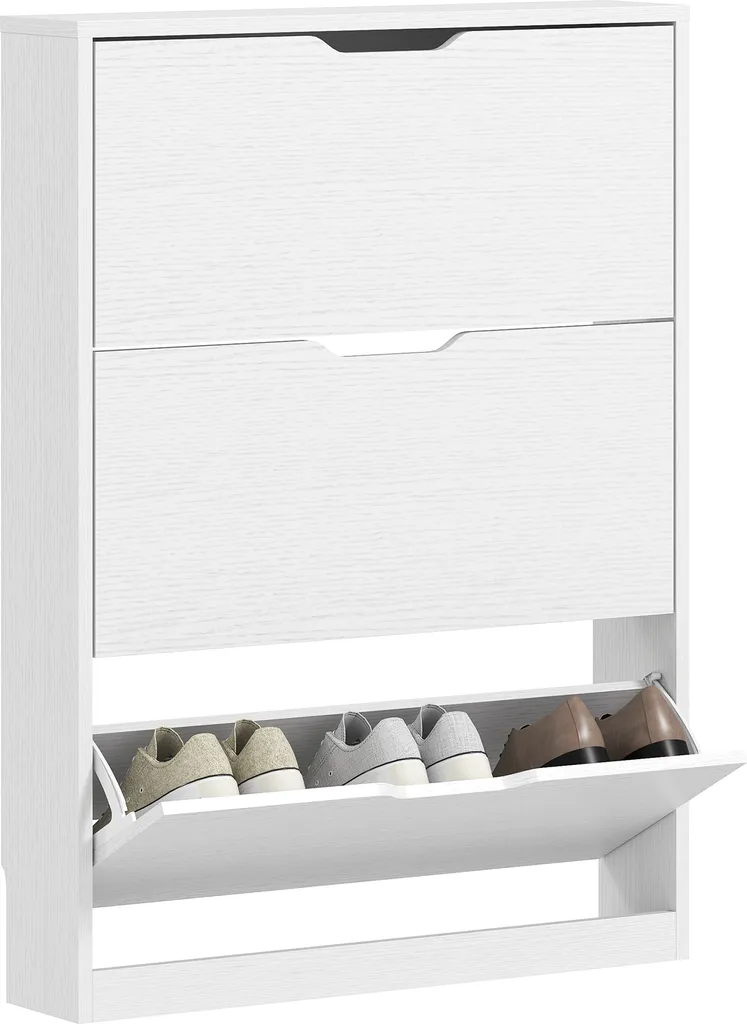 HOMCOM Scarpiera Slim 3 Ante Bianca | Mobile Salvaspazio Ingresso 108cm