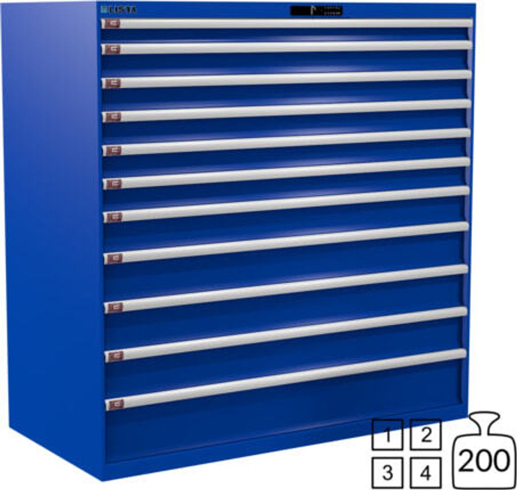 Lista Schubladenschrank - 78.871.100 - 1.450x1.431x725 mm (HxBxT) - 11 Schubladen - 200 kg - Code Lock - Signalblau (RAL 5005)