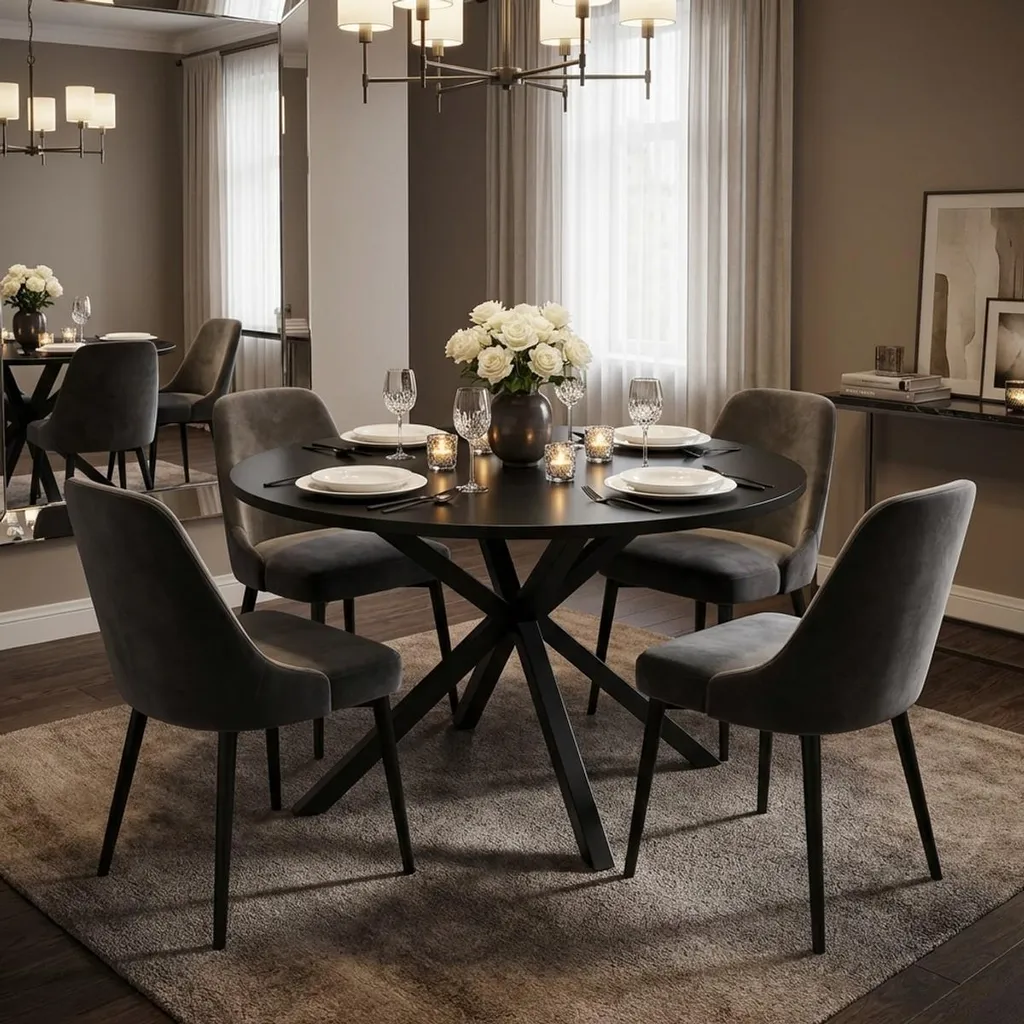 Table ronde noire 120 cm avec pieds croisés pour salon Samu - 2