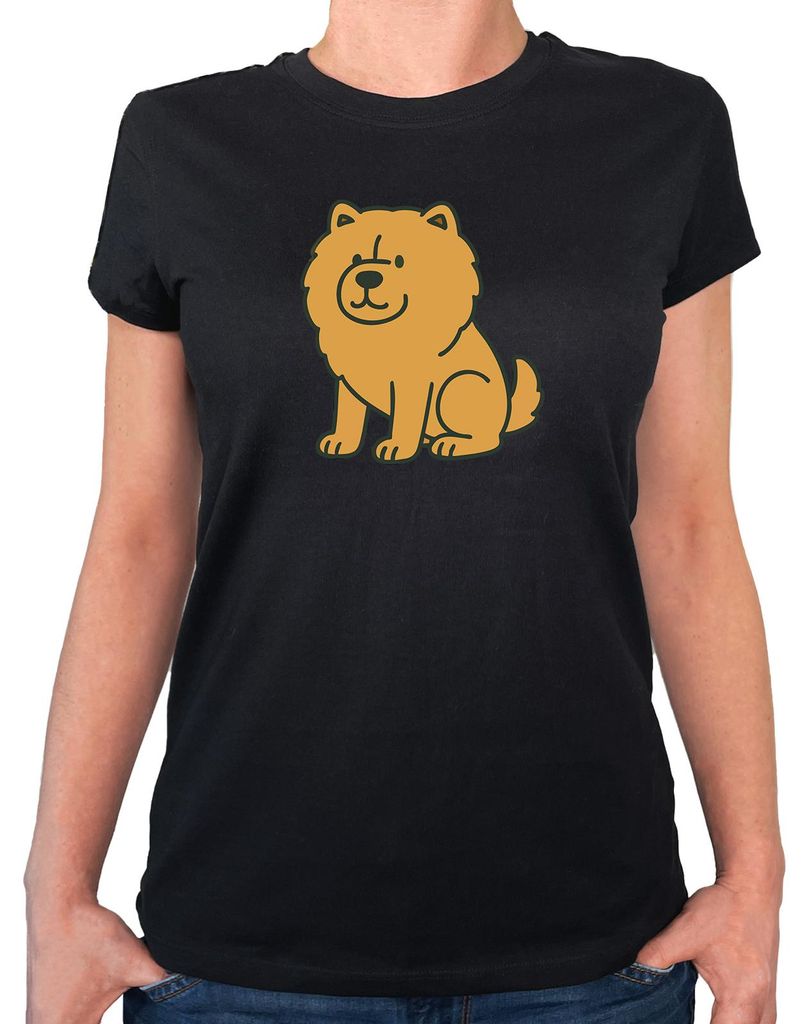 Huuraa Damen T-Shirt Chow-Chow Comic Chowie L Black Bio Baumwolle Fairtrade Damenshirt Geschenkidee
