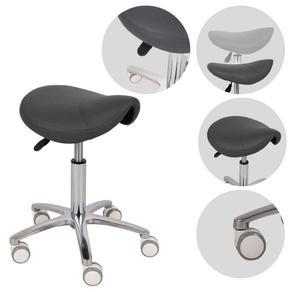 HABYS Ergonomischer Drehhocker Lila | Rollhocker Sattelhocker Arbeitshocker Praxishocker höhenverstellbar | Alu-Fußkreuz, PolyurethanRollen | Grau