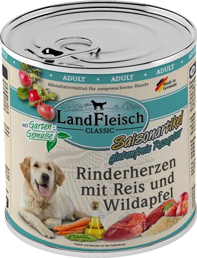 Landfleisch Pur Rinderherz & Wildapfel Nassfutter, 6x800g