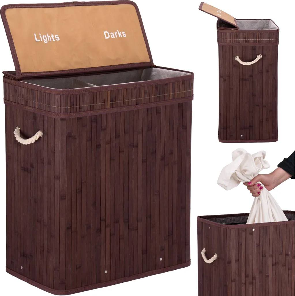 Offerta Cesto Biancheria 100L Bambù Wengé - Occasione Salvaspazio
