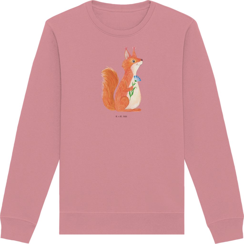 Mr. & Mrs. Panda Baumwoll Pullover Eichhörnchen Blume Größe XS - Canyon Pink - Geschenk, Umweltfreundlicher, Sweatshirt, Motivation Sprüche, Lu...