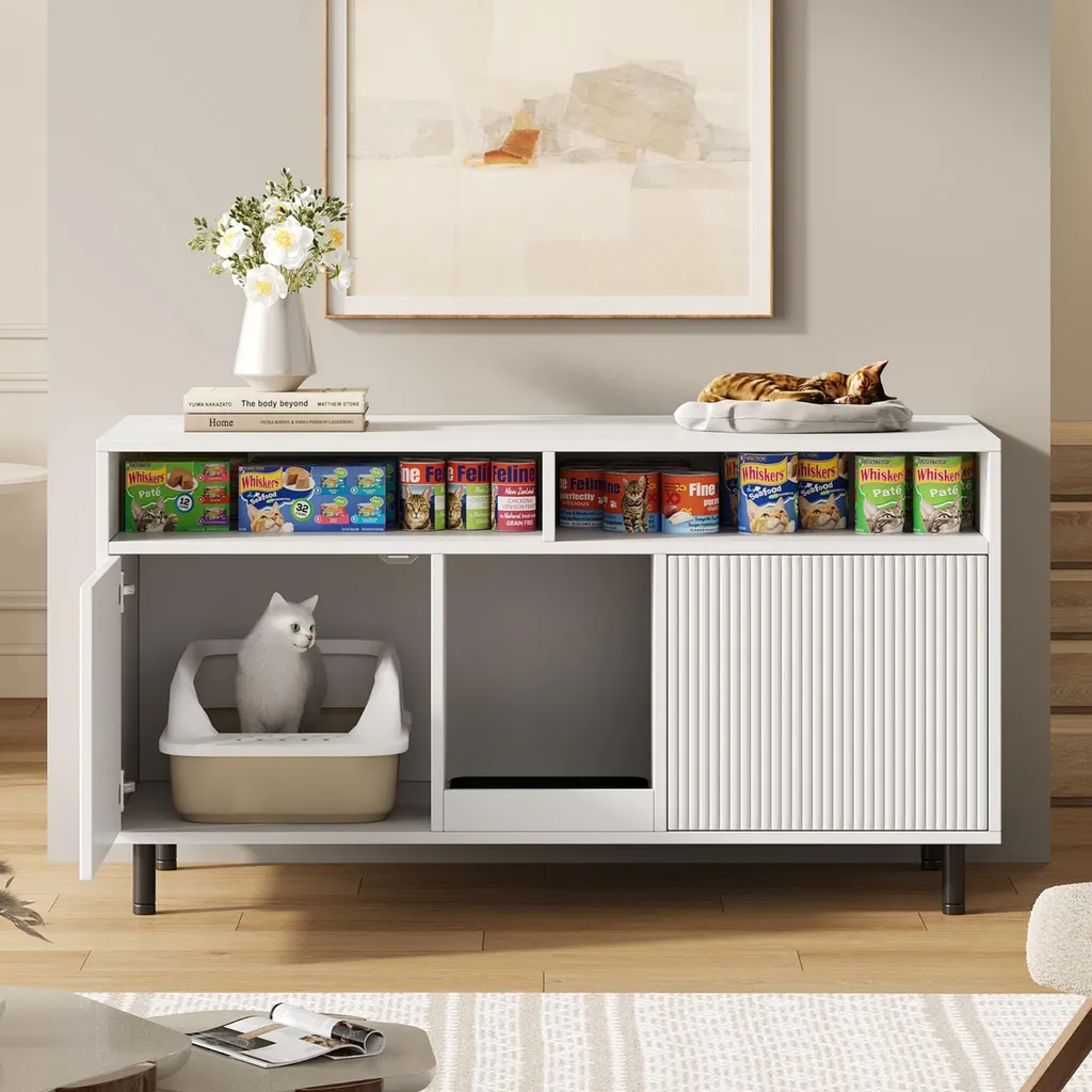 Meuble Anti-Odeur pour Litière Chat, Armoire Blanche avec Rangement - 7